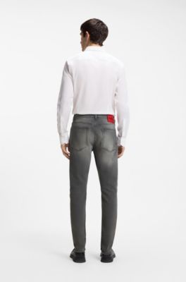 Extra-slim-fit jeans in distressed grey stretch denim, Grey