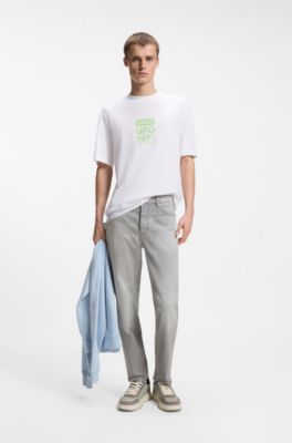 Jean fusel&eacute; en denim gris, Gris