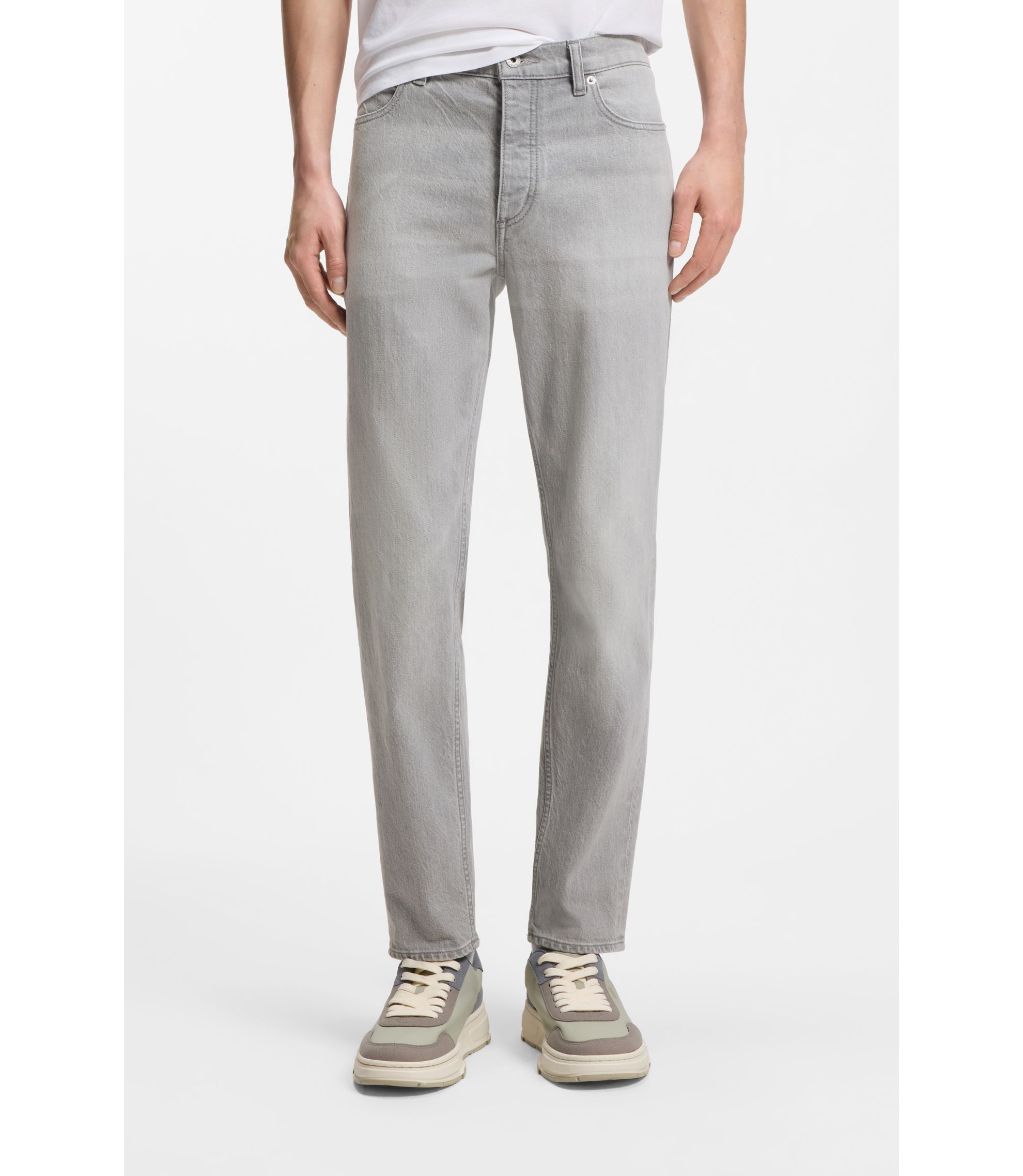 Tapered-Fit Jeans aus grauem Denim