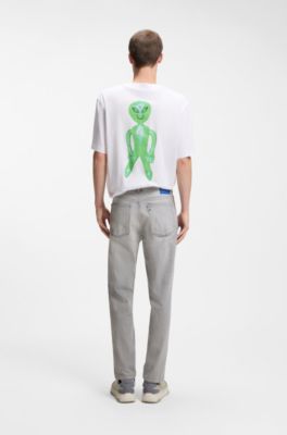 Jean fusel&eacute; en denim gris, Gris