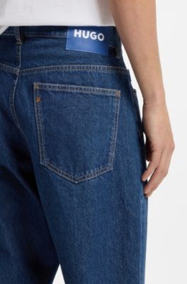 Baggy-fit jeans in vintage-blue denim, Dark Blue