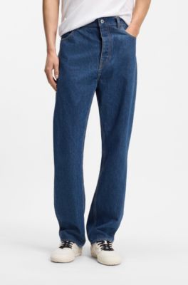 Baggy-fit jeans in vintage-blue denim, Dark Blue