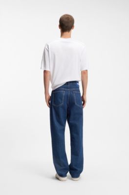 Baggy-fit jeans in vintage-blue denim, Dark Blue