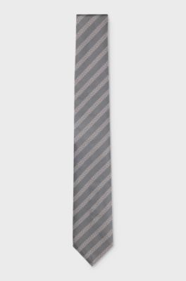 BOSS ONE Silk tie with diagonal stripes, Dark Grey
