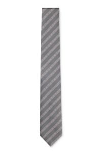Silk tie with diagonal stripes, Dark Grey
