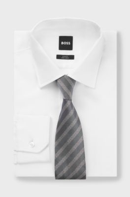 BOSS ONE Silk tie with diagonal stripes, Dark Grey