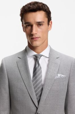 Silk tie with diagonal stripes, Dark Grey