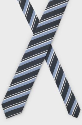 Silk tie with diagonal stripes, Blue Patterned
