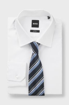 BOSS ONE Silk tie with diagonal stripes, Blue stripes