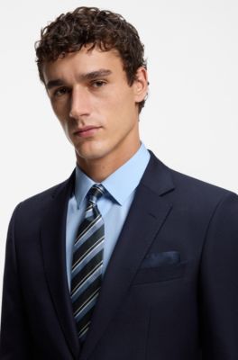 Silk tie with diagonal stripes, Blue Patterned