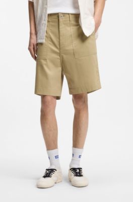 Shorts in mercerised cotton canvas, Beige
