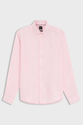 Regular-fit button-down shirt in linen, Light Pink
