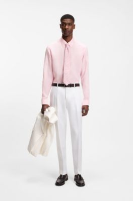 Regular-fit button-down shirt in linen, light pink