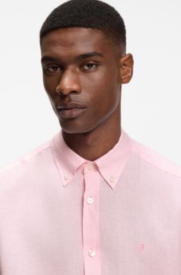 Regular-fit button-down shirt in linen, Light Pink