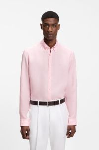 Regular-fit button-down shirt in linen, light pink