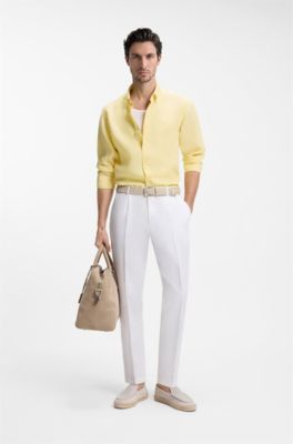 Regular fit button down-skjorta i linne, Ljusgul