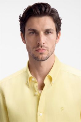 Regular fit button down-skjorta i linne, Ljusgul