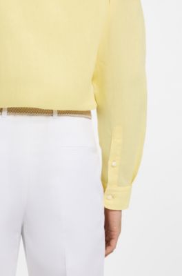 Regular-fit button-down shirt in linen, Light Yellow