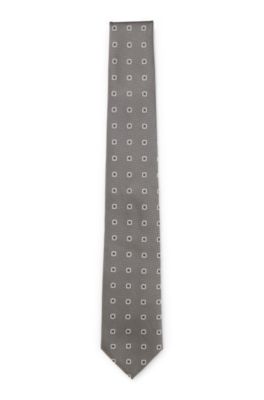 Jacquard-pattern tie in a silk blend, Grey Patterned