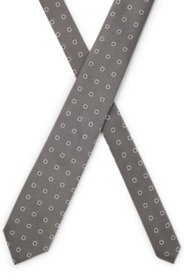 Jacquard-pattern tie in a silk blend, Grey Patterned