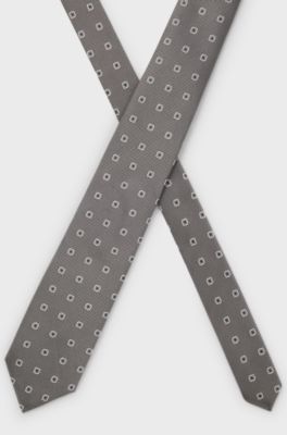 Jacquard-pattern tie in a silk blend, Grey Patterned