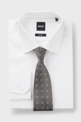 Jacquard-pattern tie in a silk blend, Grey Patterned
