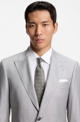 Jacquard-pattern tie in a silk blend, Grey Patterned