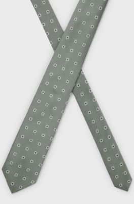 Jacquard-pattern tie in a silk blend, Green Patterned