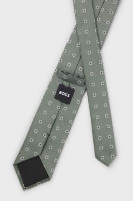 Jacquard-pattern tie in a silk blend, Green Patterned