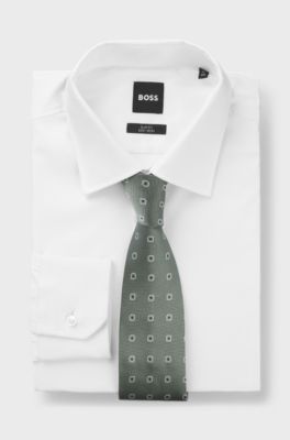 Jacquard-pattern tie in a silk blend, Green Patterned