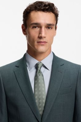 Jacquard-pattern tie in a silk blend, Green Patterned
