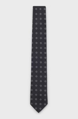 Jacquard-pattern tie in a silk blend, Blue Patterned