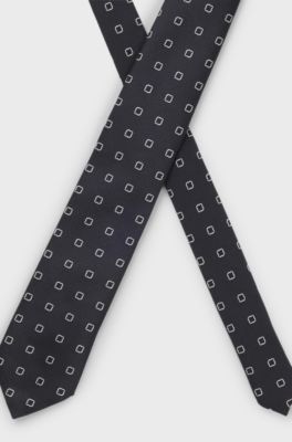 Jacquard-pattern tie in a silk blend, Blue Patterned