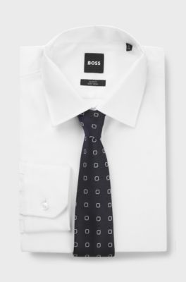 Jacquard-pattern tie in a silk blend, Blue Patterned