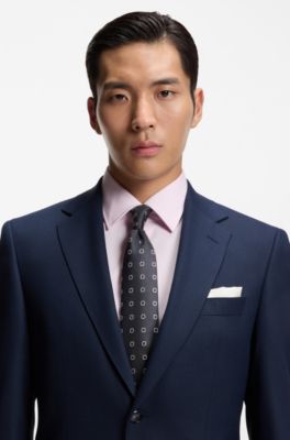 Jacquard-pattern tie in a silk blend, Blue Patterned