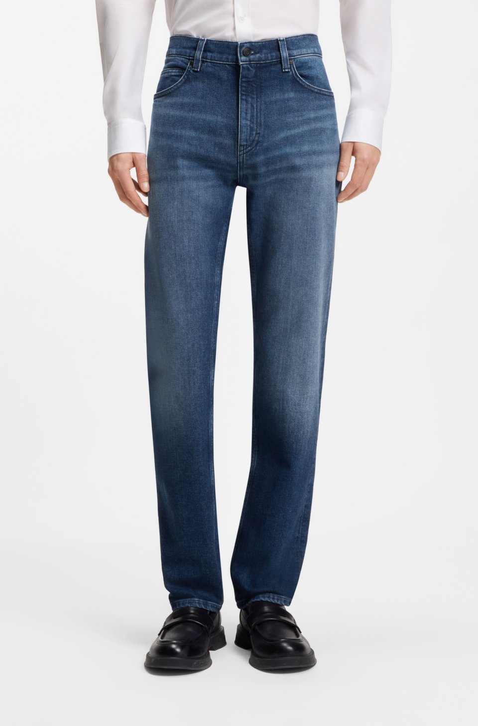 Slim-fit jeans in dark-blue comfort-stretch denim
