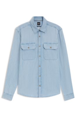 Regular-fit shirt in indigo denim, Light Blue