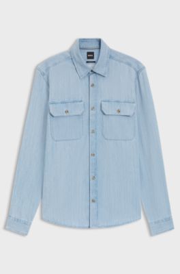 Camisa de ajuste regular em ganga &iacute;ndigo, Light Blue