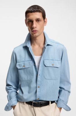 Camicia regular fit in denim indaco, Celeste