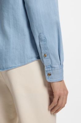 Regular-fit shirt in indigo denim, Light Blue