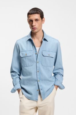 Regular-fit shirt in indigo denim, Light Blue