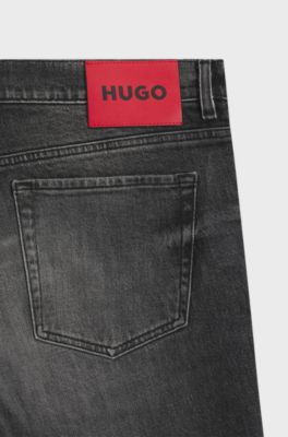 Tapered-fit jeans in dark-grey stretch denim, Dark Grey
