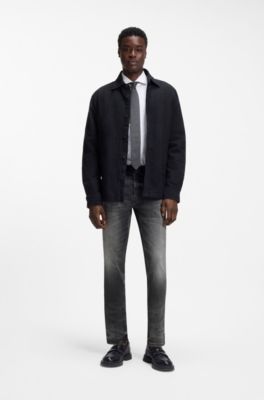 Tapered-fit jeans in dark-grey stretch denim, Dark Grey