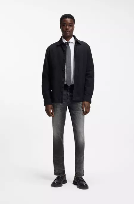 Tapered-fit jeans in dark-grey stretch denim