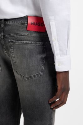 Tapered-fit jeans in dark-grey stretch denim, Dark Grey