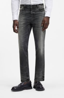 Tapered-fit jeans in dark-grey stretch denim, Dark Grey