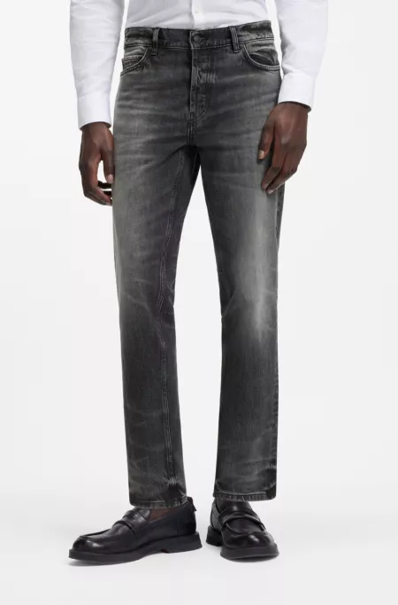 Tapered-fit jeans in dark-grey stretch denim