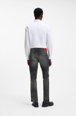 Tapered-fit jeans in dark-grey stretch denim, Dark Grey