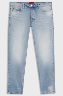 Tapered-fit jeans in bright-blue stretch denim, Light Blue