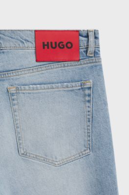 Tapered-fit jeans in bright-blue stretch denim, Light Blue